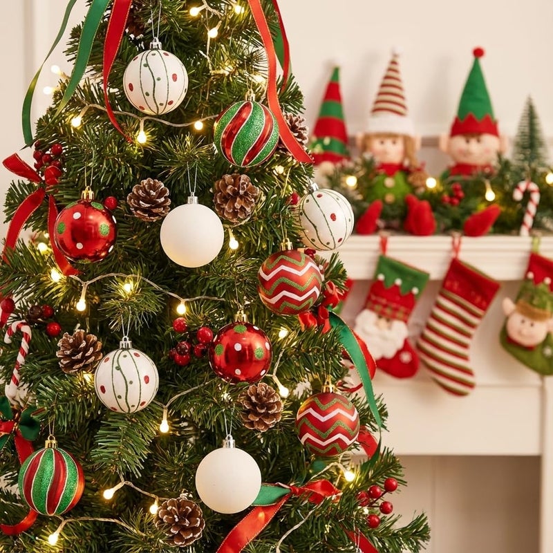 Valery Madelyn Christmas Ornaments Tree Decorations, 35ct Red Green White Shatterproof Large Christmas Ball Ornaments Set, 2.76 Inch Decorative Hanging Ornament Bulk for Xmas Holiday Party Decor - Image 4